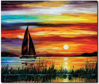63% OFF on Stybuzz Sunset River Painting Frameless Canvas Art