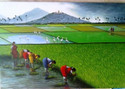 Canvas Painting - A Beautiful Greenery Scene of Village with 3D effect Poster - Large