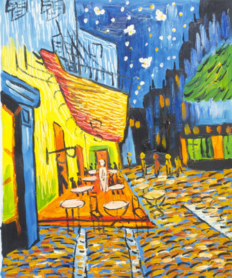 27% OFF on Handmade Oil Painting On Canvas - Cafe at night By ArtSIngh (26 x 24 inch) Canvas Art