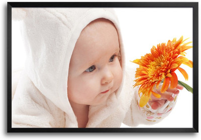 46% OFF on Cute Baby with a Flower Laminated Framed Paper Print