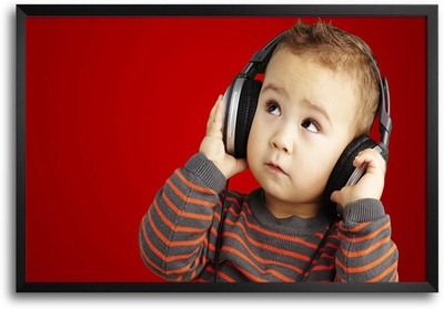 46% OFF on Baby Wearing Headphones Laminated Framed Paper Print