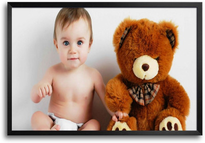46% OFF on Cute Baby Boy with Teddy Bear Laminated Framed Paper Print