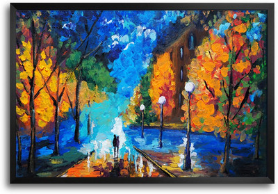 46% OFF on Couple on Road Canvas Painting Laminated Framed Paper Print