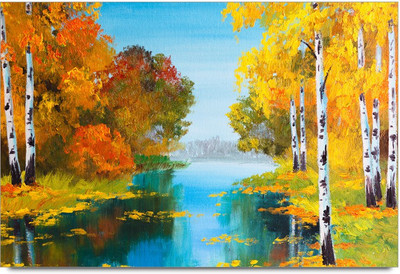53% OFF on Lake in the Forest Canvas Paint Laminated Poster Paper Print
