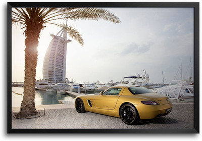 46% OFF on ShopMantra Stylish Yellow Car Laminated Frame Poster Paper Print