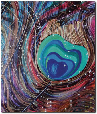 69% OFF on Stybuzz Peacock Feather Multicolor Painting Frameless Canvas Art