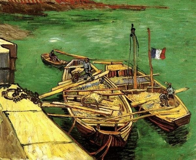 Quay with Men Unloading Sand Barges Paper Print Quay with Men Unloading Sand Barges Paper Print