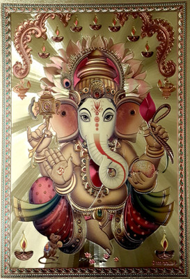 60% OFF on Ganesh ji Golden Poster FCS Fine Art Print