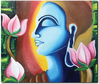 69% OFF on Stybuzz Buddha With Lotus Painting Frameless Canvas Art