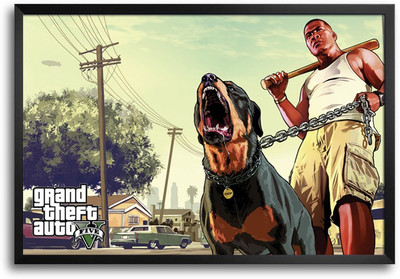 46% OFF on Grand Theft Auto Character with Dog Laminated Framed Paper Print