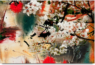 75% OFF on Amy Red and White Coloured Flowers Painting with Unique Background 3D Poster