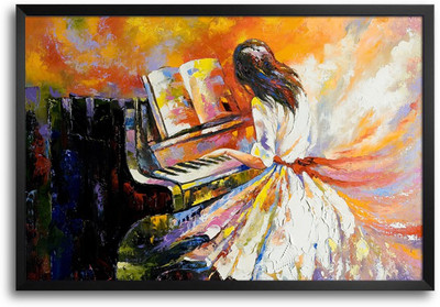 46% OFF on Girl Playing Piano Brush Painting Laminated Framed Paper Print