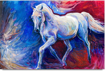 53% OFF on White Horse Brush Painting Laminated Poster Paper Print