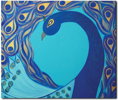 69% OFF on Stybuzz Blue Peacock Painting Art Frameless Canvas Art