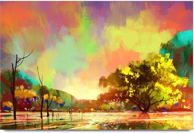 53% OFF on Colorful Crayon Landscape Painting Laminated Poster Paper Print