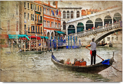 25% OFF on Amy City Sketch with Dull Effect and Boats in Between 3D Poster