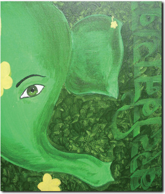 69% OFF on Stybuzz Green Ganesha Face Art Frameless Canvas Art