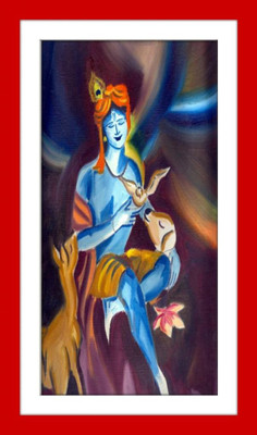 33% OFF on Krishna Loving Animals Painting Fine Art Print