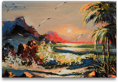 45% OFF on Sea Landscape with Palm Trees and Seagulls Canvas Art
