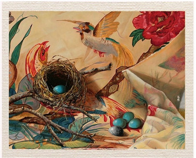 14% OFF on Elite Collection Frameless Birds on Nest Painting Canvas Art