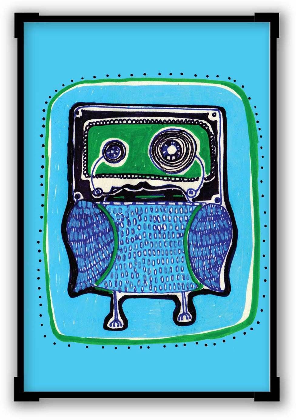 30% OFF on The Singing Owl Blue Graphic Illustration Matte Laminated Framed Poster Paper Print