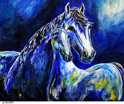 72% OFF on Without Frame - Blue Horse 59-1 Canvas Art
