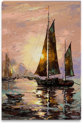 45% OFF on Beautiful Sunset with Sailing Boats Canvas Art