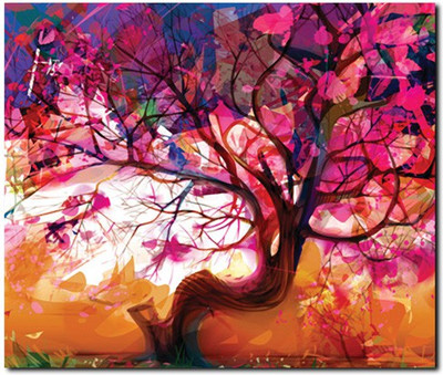 69% OFF on Stybuzz Abstract Art Tree Pink Frameless Canvas Art