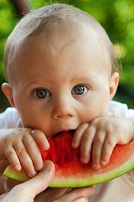 40% OFF on Cute Baby Poster Eating Fruits Paper Print
