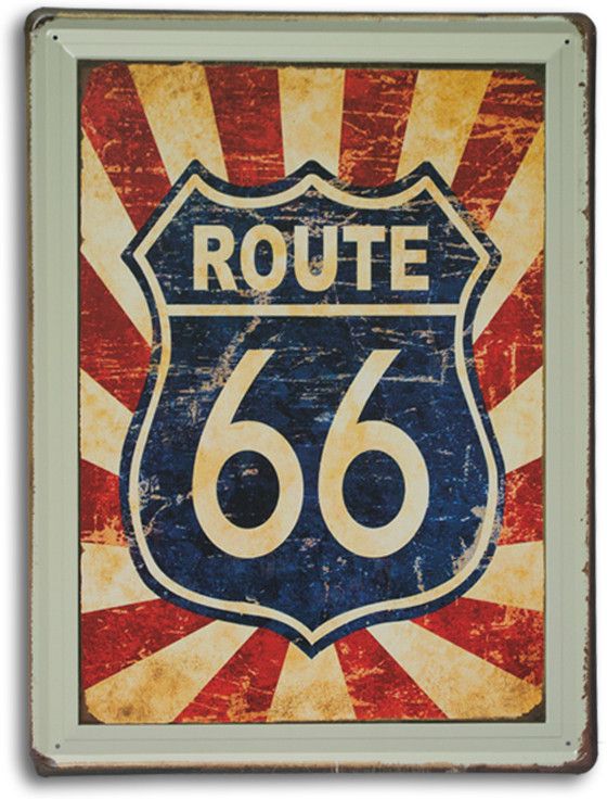28% OFF on Vinatge Route 66 Metal Plate Fine Art Print