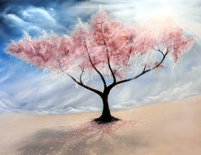 77% OFF on Canvas painting without frame - Pink Tree With Sunset Canvas Art