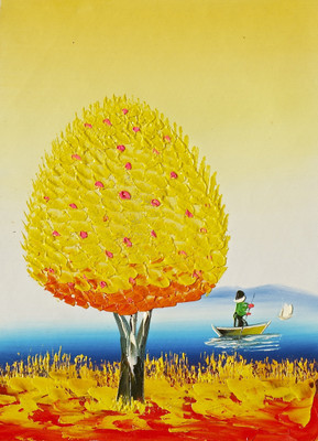 44% OFF on Handmade Oil Painting On Canvas - Tangerine Tree Canvas Art