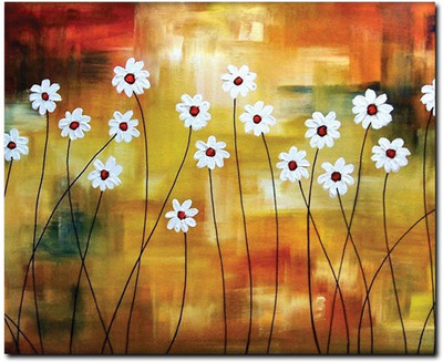 69% OFF on Stybuzz White Flowers Painting Art Frameless Canvas Art