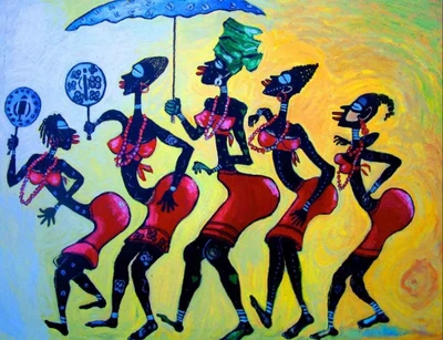 77% OFF on Canvas Painting without Frame - Five Ladies under Umbrella Canvas Art