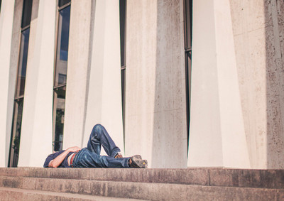 41% OFF on Man Sleeping On Stairs Fine Art Print