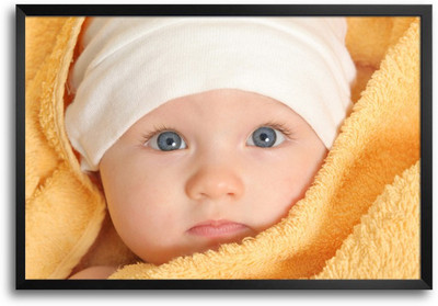 46% OFF on Cute Baby Boy with Towel Laminated Framed Paper Print