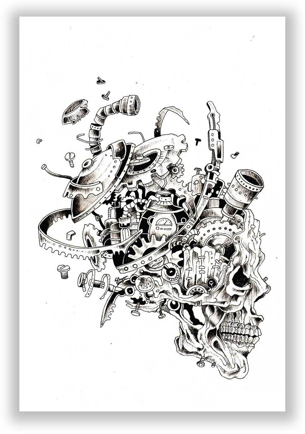 27% OFF on Mechanical Skull Black Poster Paper Print