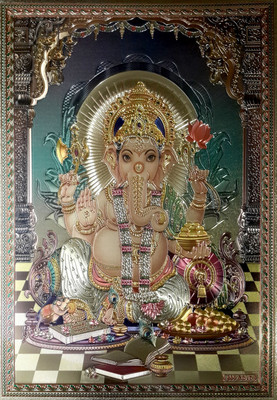 60% OFF on Ganesh ji Golden Poster FCS Fine Art Print
