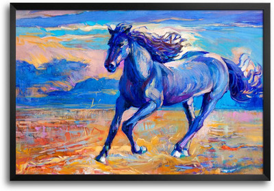 46% OFF on Blue Horse Running Brush Paint Laminated Framed Paper Print