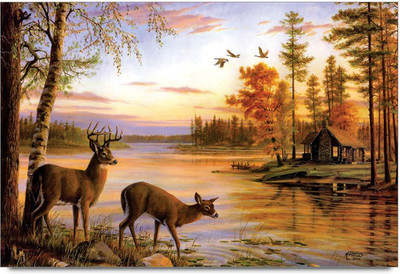 75% OFF on Amyy Two Deer Lake Side 3D Poster