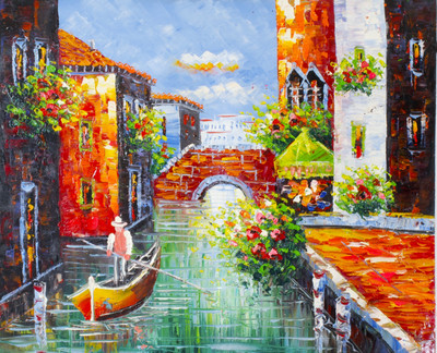 27% OFF on Handmade Oil Painting On Canvas - Venitian Day By ArtSIngh (26 x 24 inch) Canvas Art