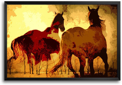 46% OFF on Horses & Forest Canvas Painting Laminated Framed Paper Print