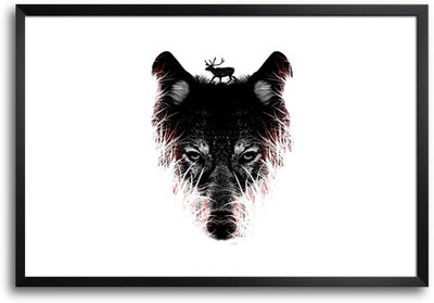 46% OFF on ShopMantra Wolf with Deer Laminated Frame Poster Paper Print