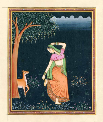 55% OFF on Rani with Deer Mughal Miniature Fine Art Print