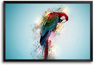 46% OFF on Digital Parrot Color Splash Laminated Framed Paper Print