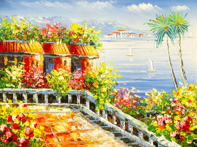 44% OFF on Handmade Oil Painting On - French Bayhouse By ArtSingh (12x16 inch) Canvas Art