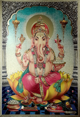 60% OFF on Ganesh ji Golden Poster FCS Fine Art Print