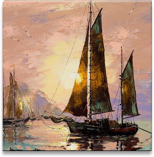 38% OFF on Beautiful Sunset with Sailing Boats Canvas Art