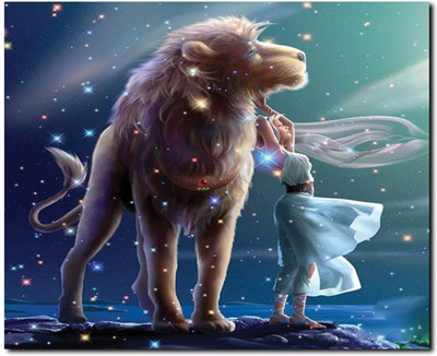 69% OFF on Stybuzz Girl With Lion Mysterious Frameless Canvas Art