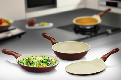 MONDO Ceramic Coated Cookware Set of 3 Pcs Beige (Pack of 3) Flat 47% Off@1999